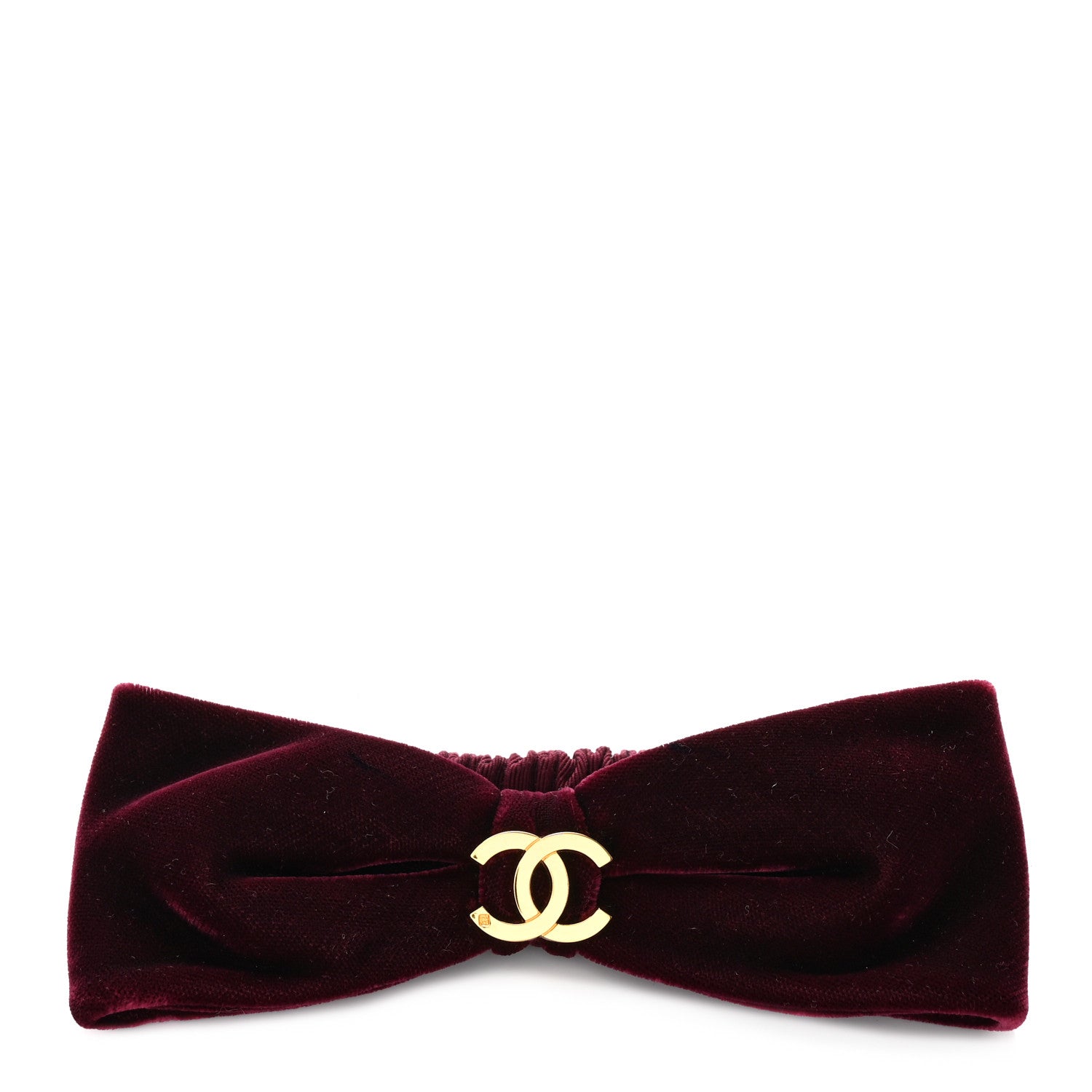 Chanel Velvet CC Hair Bow Tie Burgundy 1 of 4