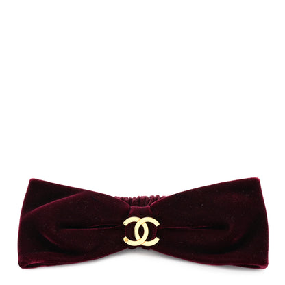 Chanel Velvet CC Hair Bow Tie Burgundy 1 of 4