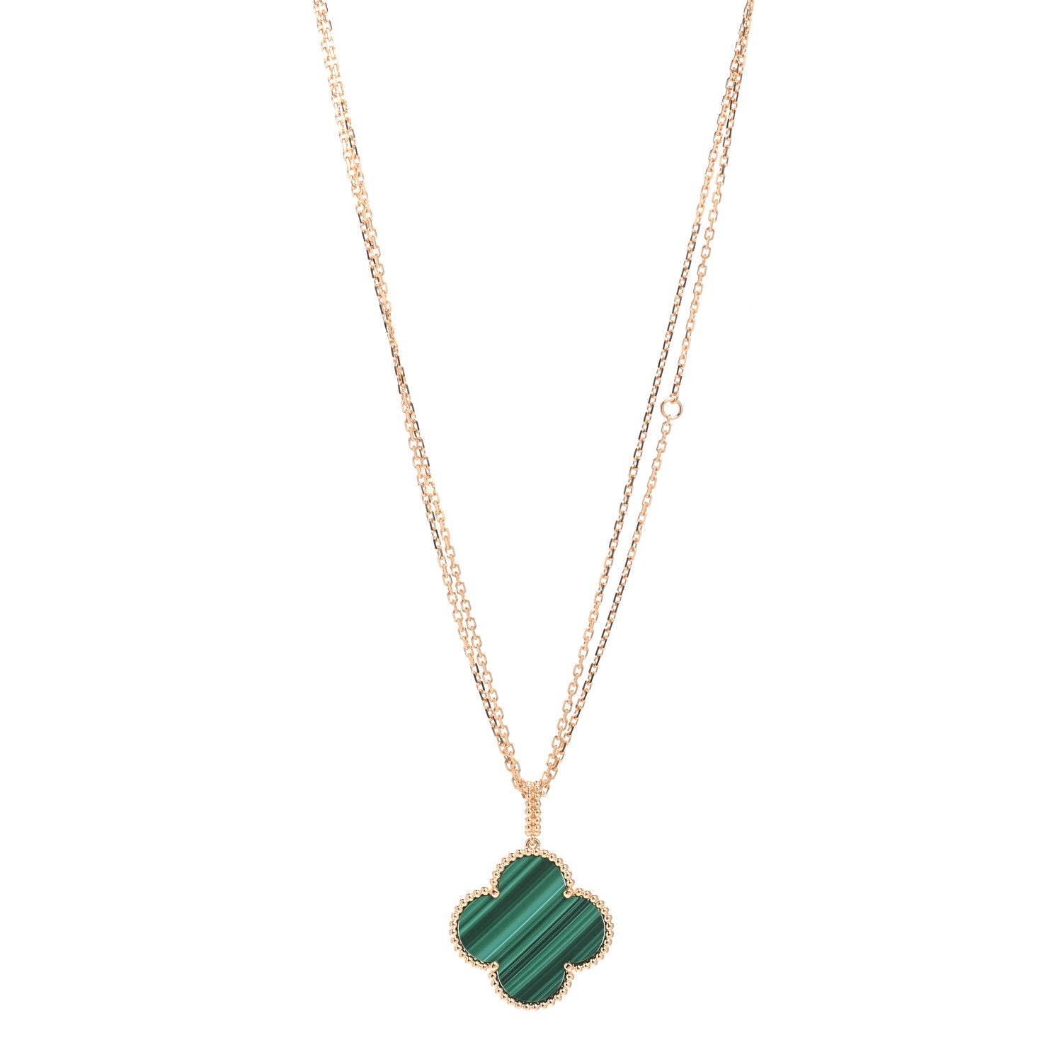 Van Cleef & Arpels 18K Yellow Gold Malachite Magic Alhambra Pendant Necklace 2 of 9