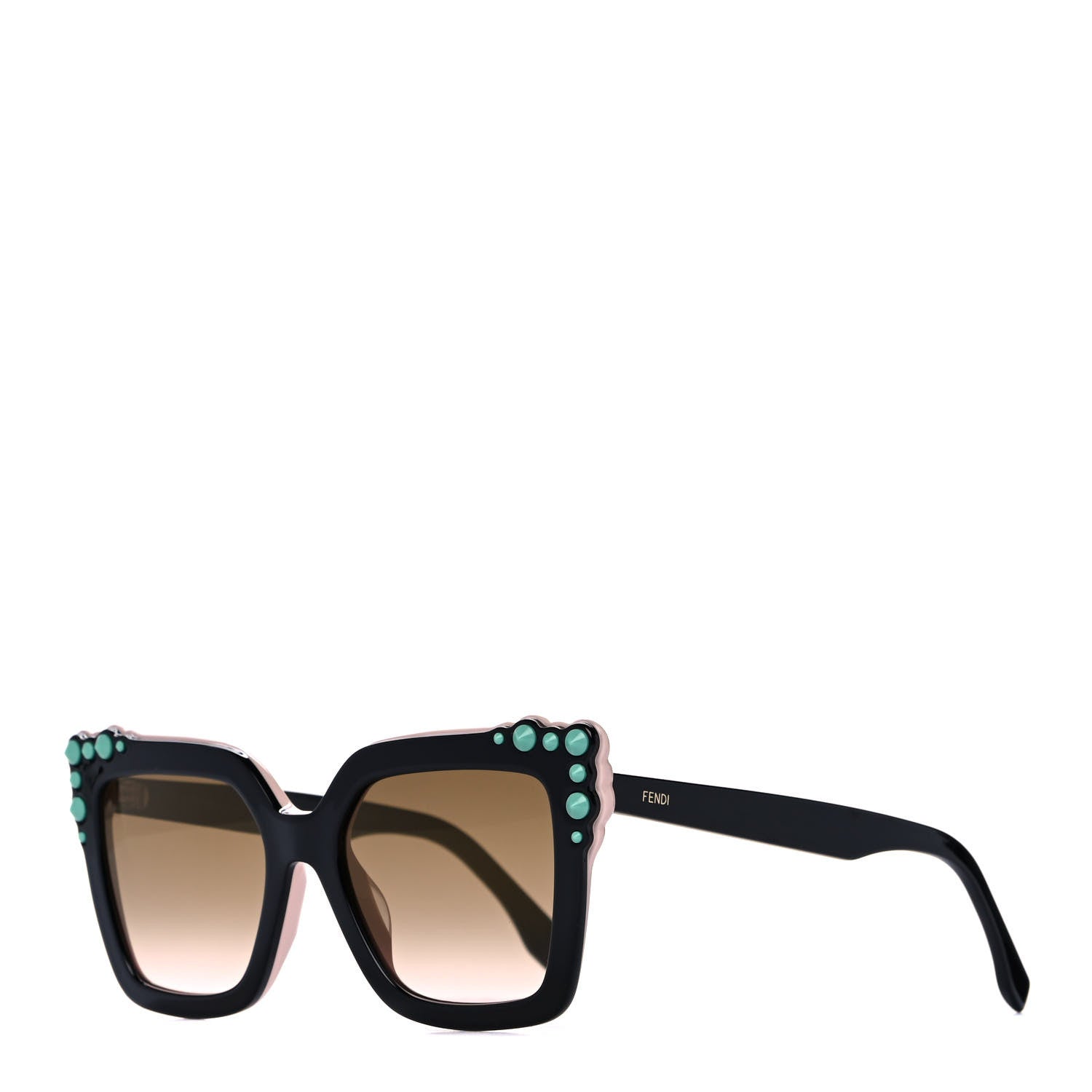 Fendi Studded Square Cat Eye Sunglasses FF 0260/S Black Pink 1 of 7