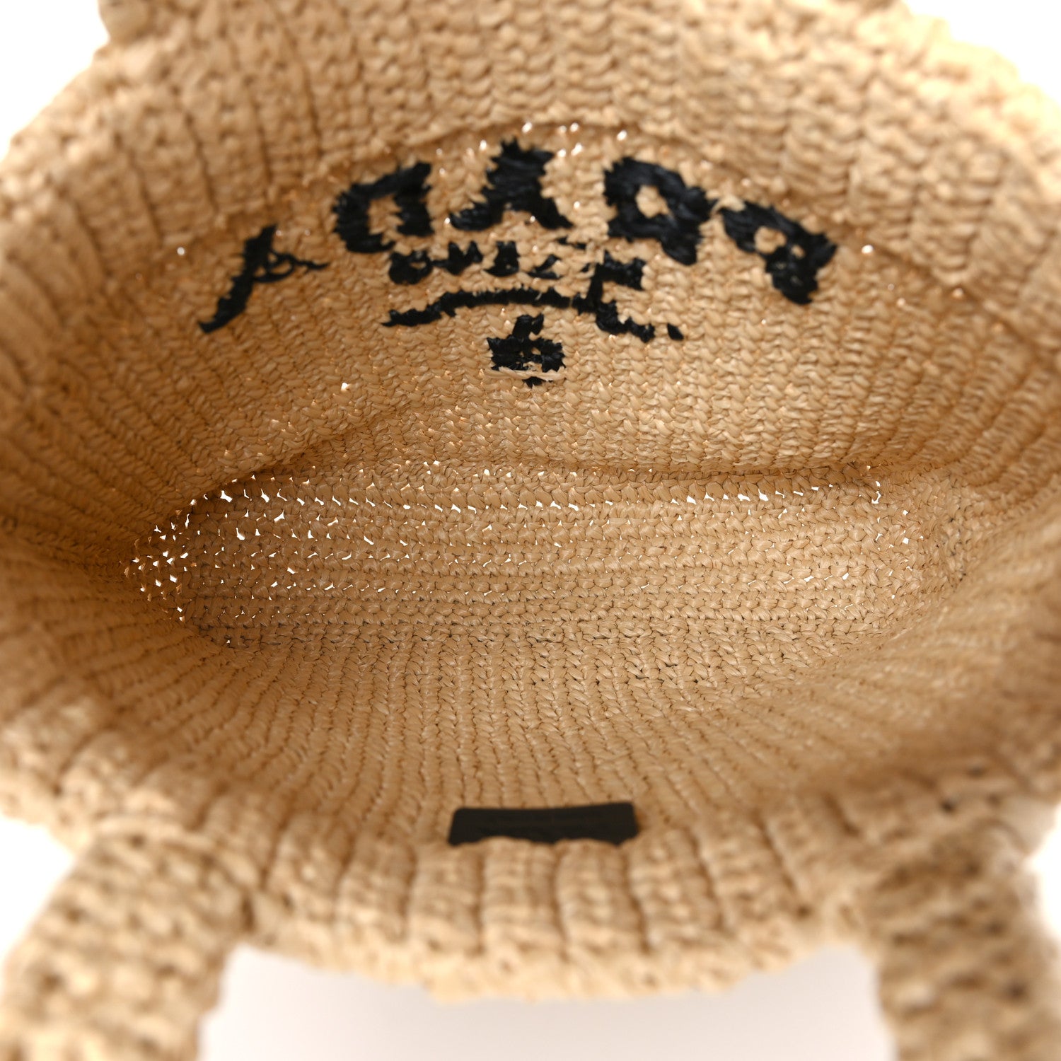 Prada Yarn Raffia Effect Crochet Embroidered Small Logo Tote Naturale 5 of 8