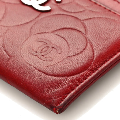 Chanel Lambskin Camellia Card Holder Dark Red 9 of 11