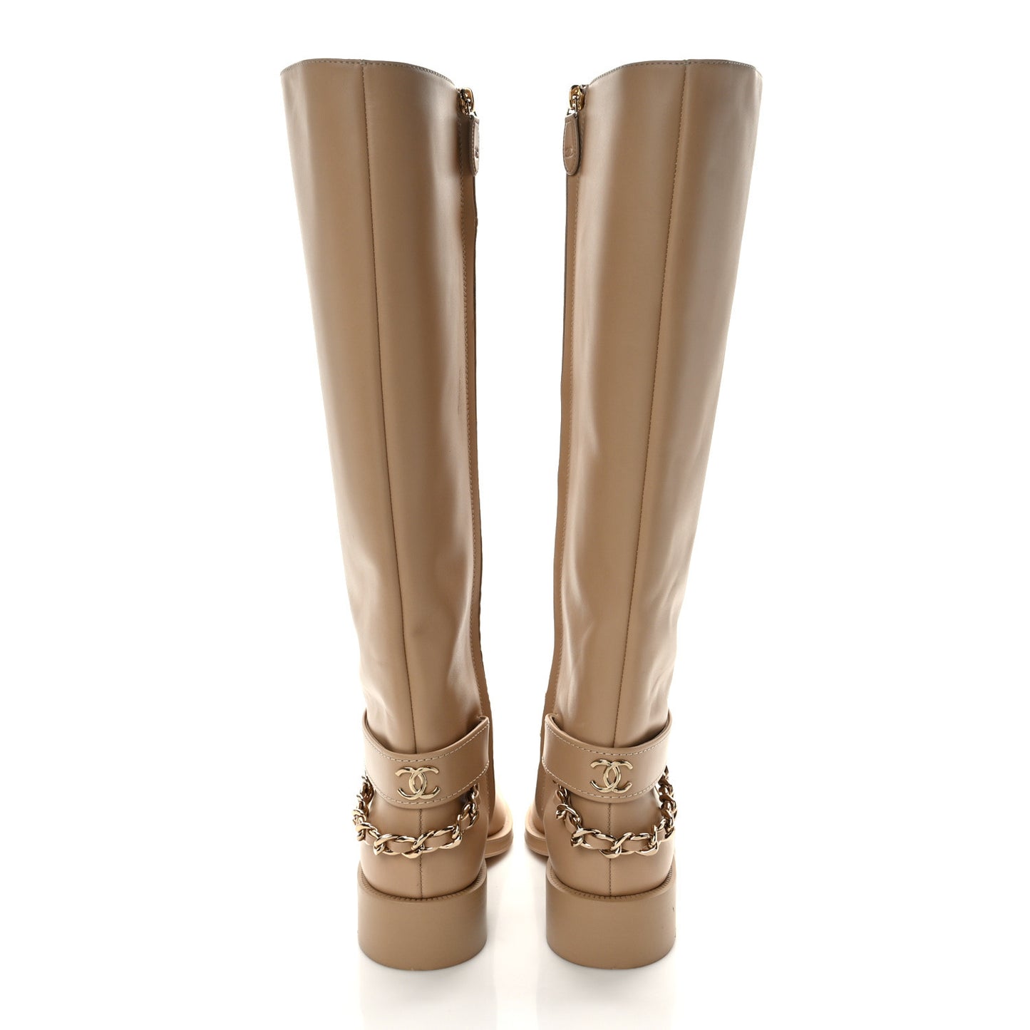 Calfskin Chain High Boots 37.5 Beige