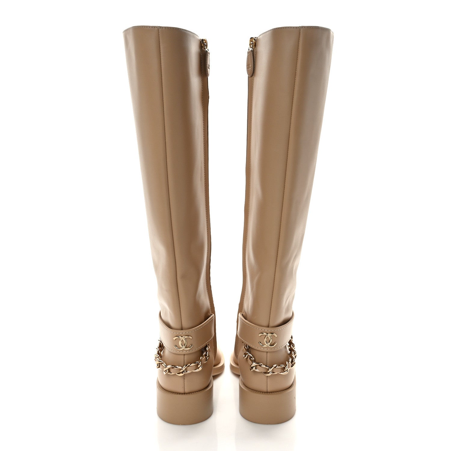 Chanel Calfskin Chain High Boots 37.5 Beige 5 of 13