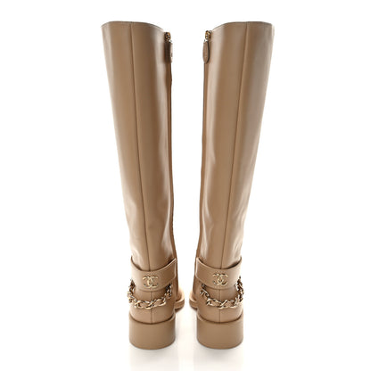 Chanel Calfskin Chain High Boots 37.5 Beige 5 of 13