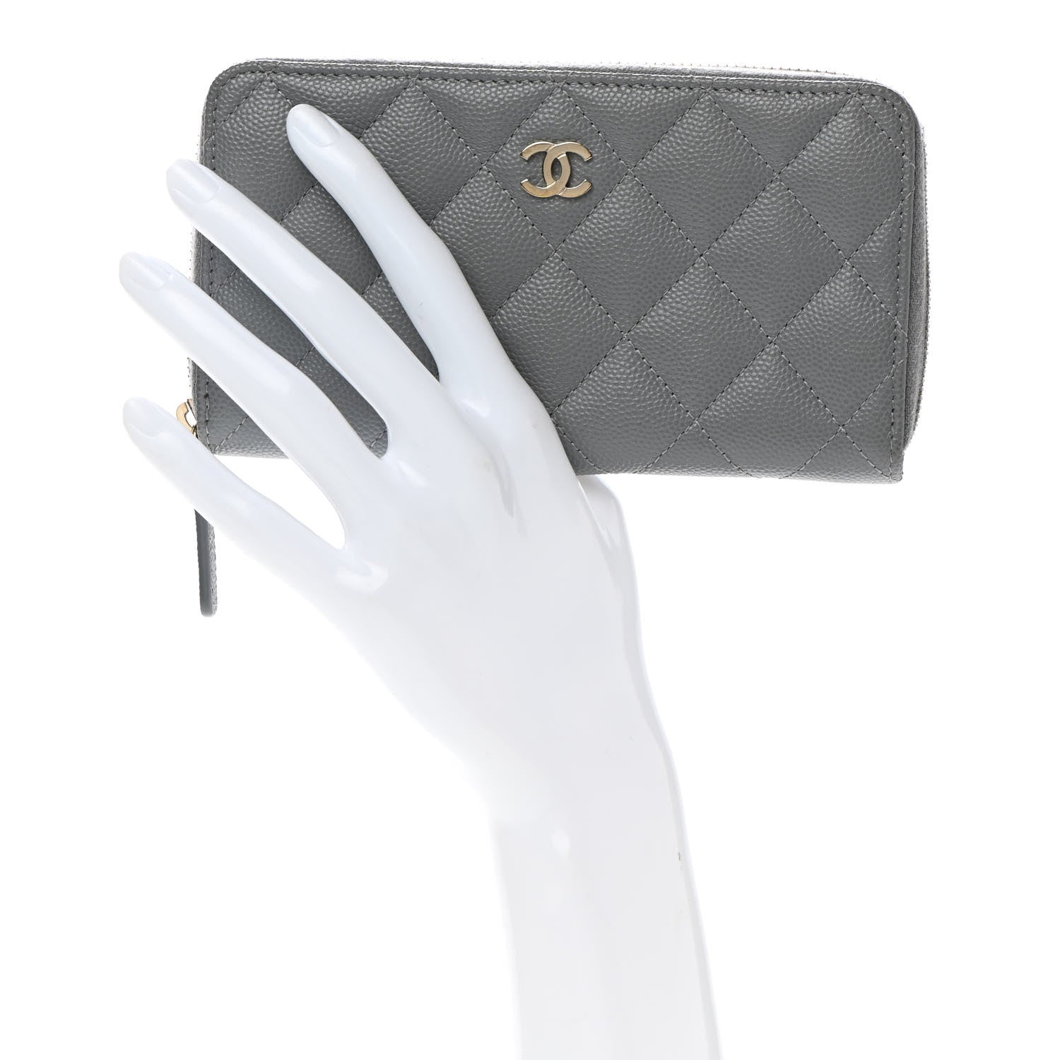 Chanel Caviar Quilted Small Gusset Zip Around Wallet Grey 2 of 8