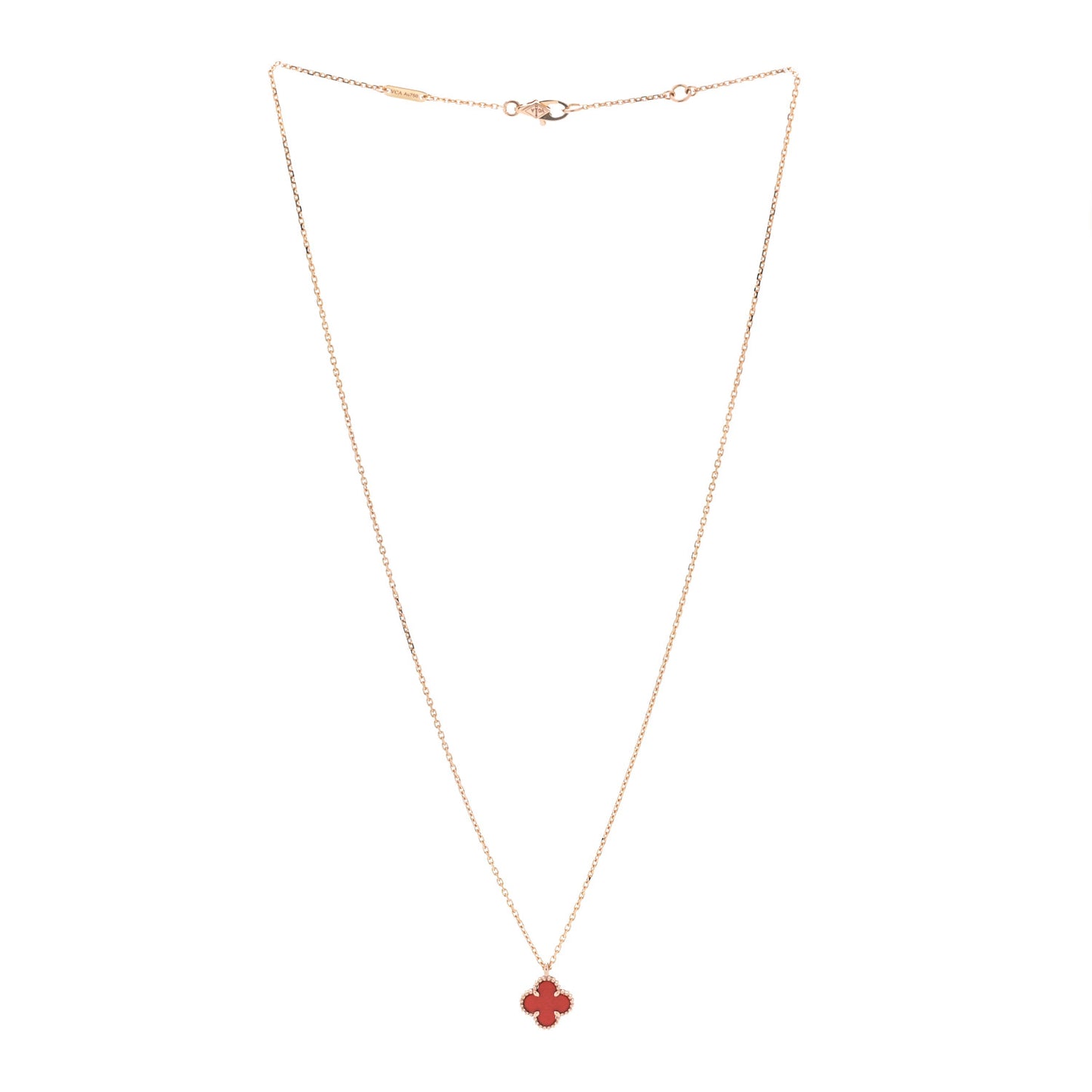 18K Rose Gold Carnelian Sweet Alhambra Pendant Necklace