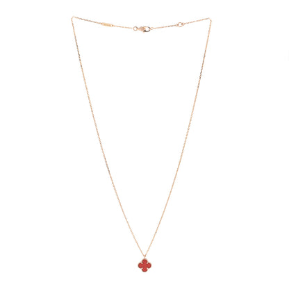 Van Cleef & Arpels 18K Rose Gold Carnelian Sweet Alhambra Pendant Necklace 3 of 6