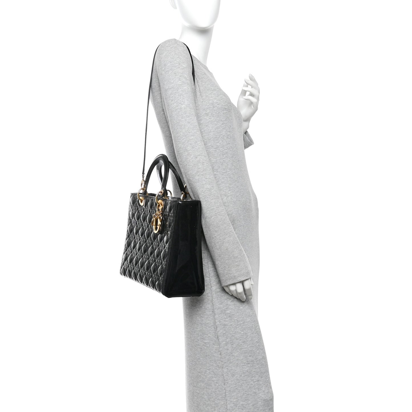 Patent Cannage Large Lady Dior Black