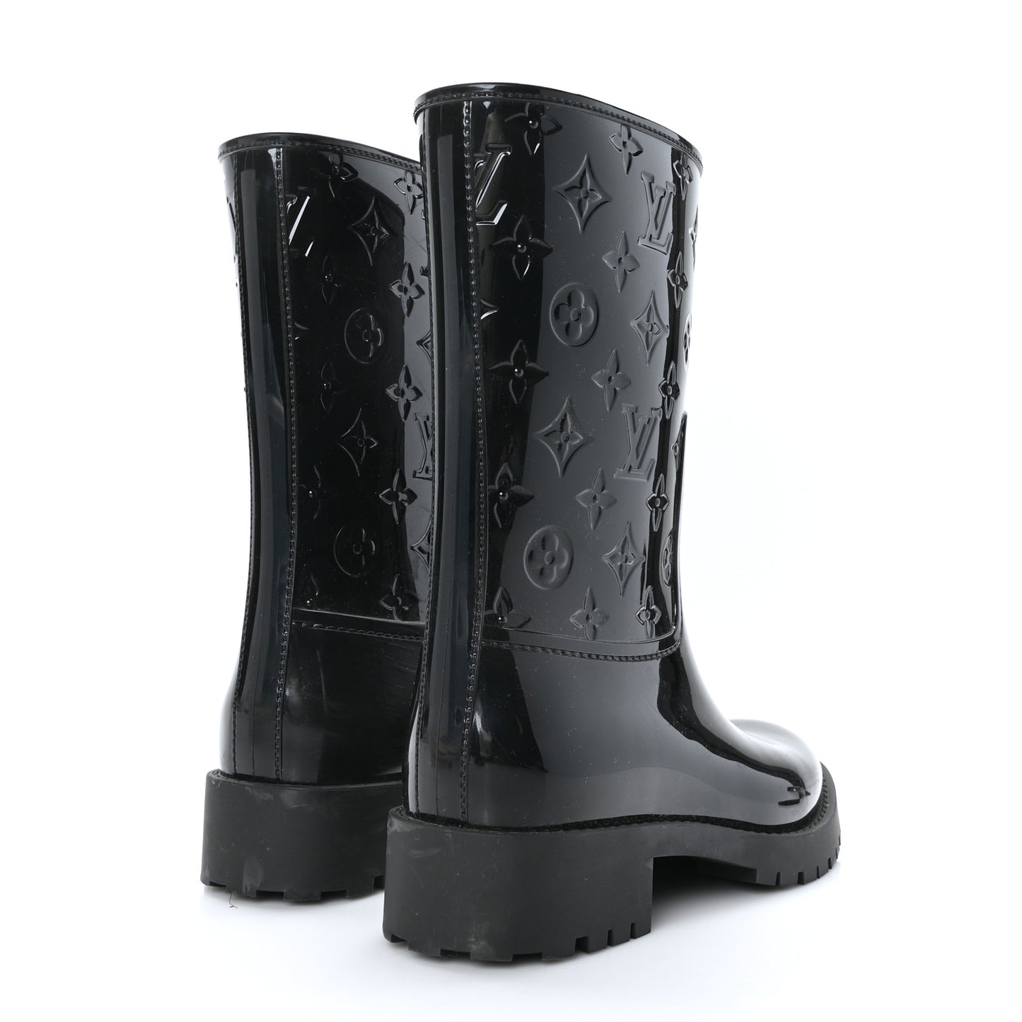 Rubber Embossed Monogram Drops Flat Half Boots 39 Black