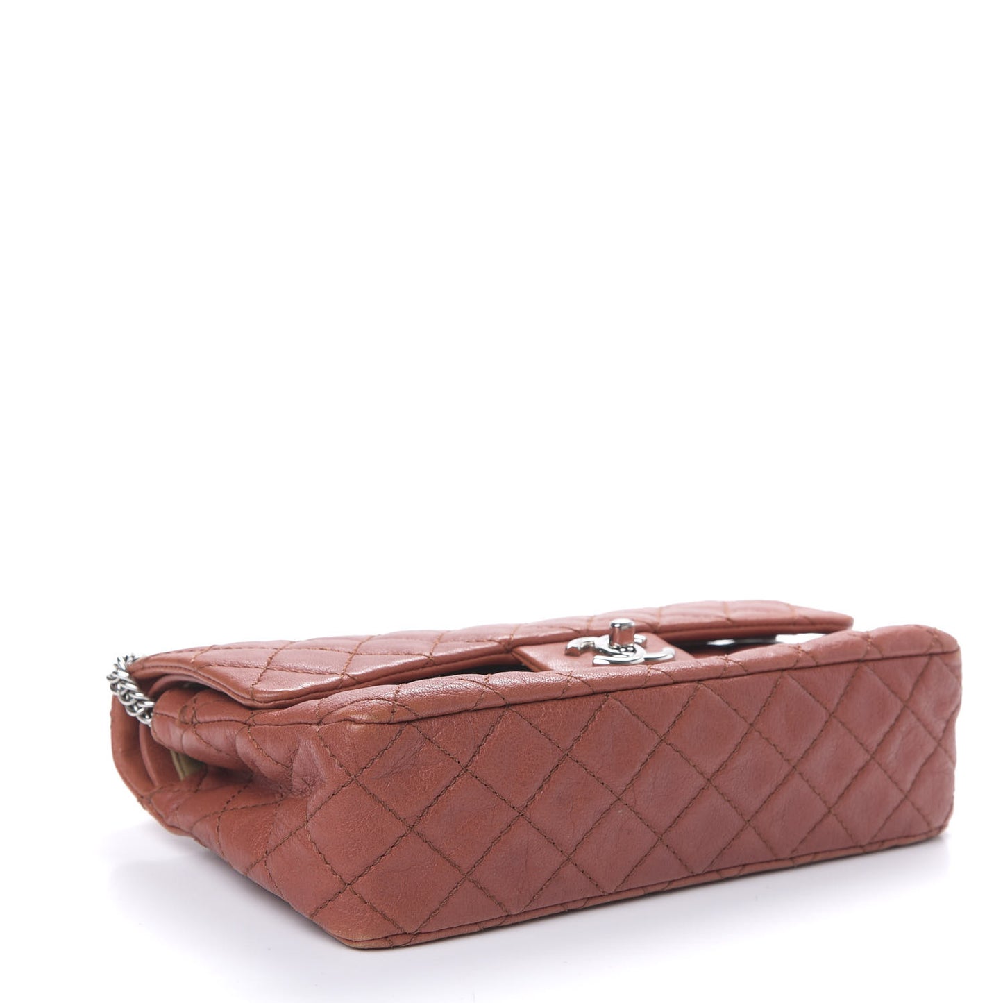 Glazed Lambskin Quilted Medium Double Flap Bijoux Chain Dark Orange