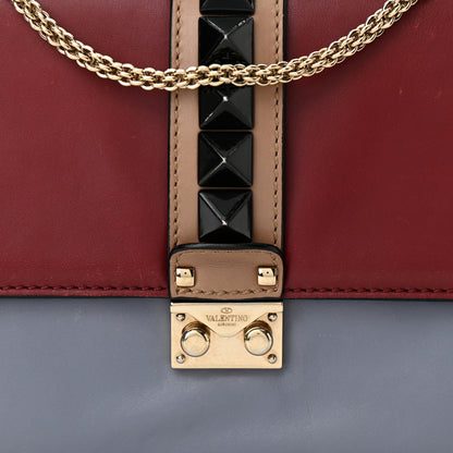 Valentino Garavani Vitello Tri-Color Medium Glam Lock Rockstud Flap Red Beige Gray 7 of 12