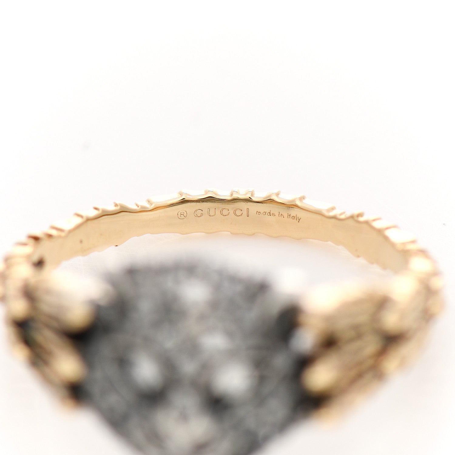 Gucci 18K Yellow Gold Sterling Silver Diamond Pearl Le Marche Des Merveilles Feline Ring 54 6.75 6 of 6