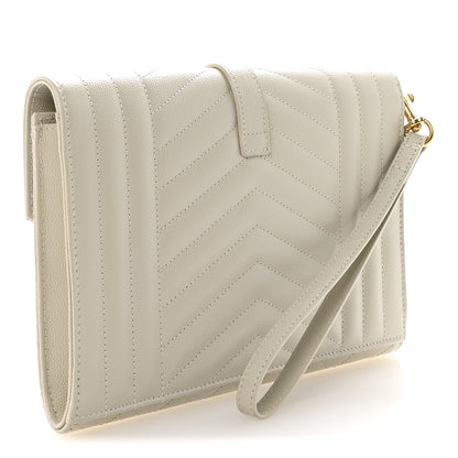 Saint Laurent Grain De Poudre Textured Mixed Matelasse Triquilt Monogram Clutch Crema Soft 3 of 7
