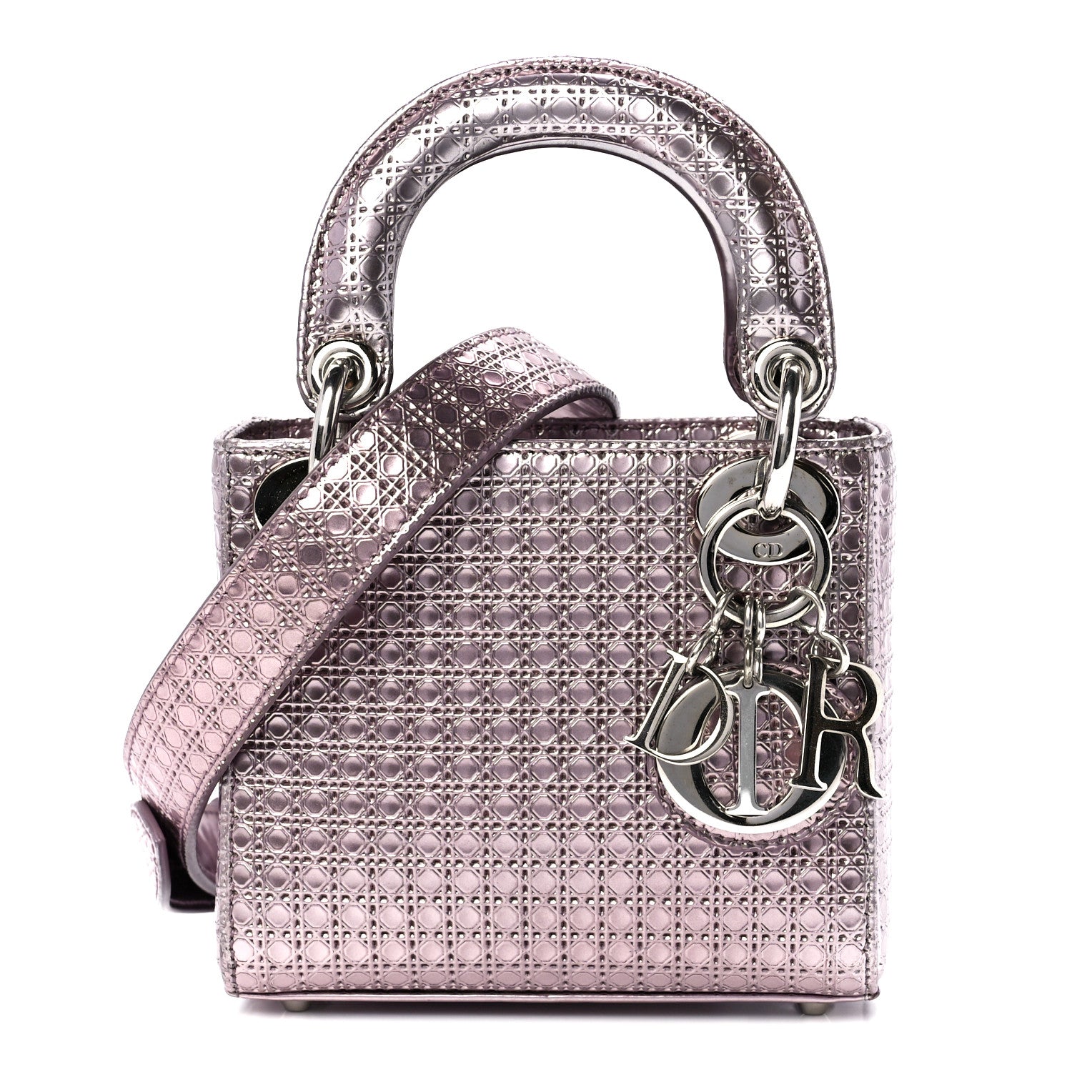Christian Dior Metallic Patent Micro-Cannage Mini Lady Dior Hyper Pink 1 of 10