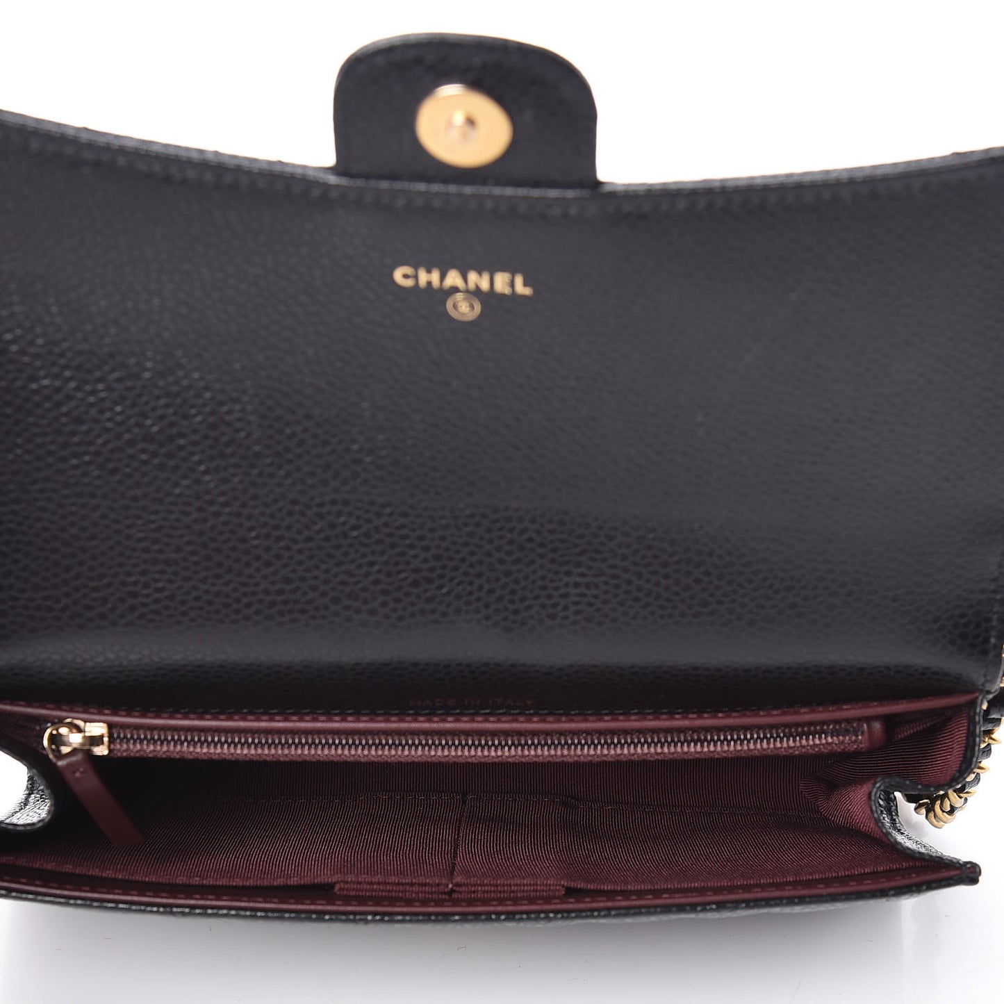 Caviar Quilted Wallet on Removable Chain Black