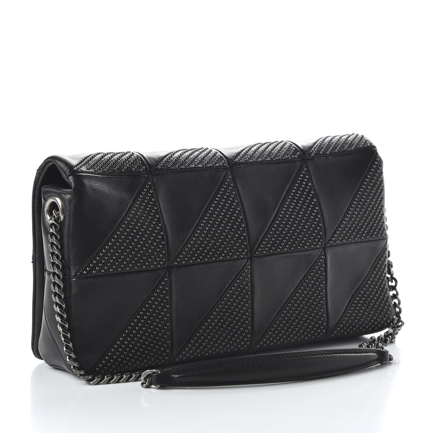 Lambskin Patchwork Micro Stud Monogram Medium Jamie Baguette Black
