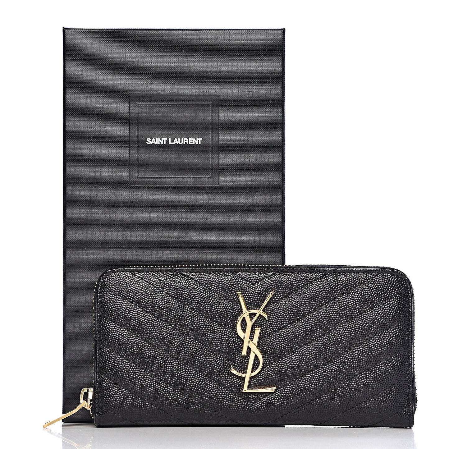 Grain De Poudre Matelasse Chevron Monogram Zip Around Wallet Black