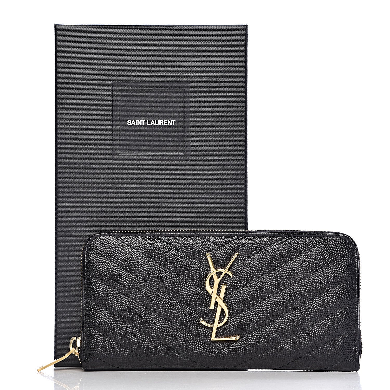Saint Laurent Grain De Poudre Matelasse Chevron Monogram Zip Around Wallet Black 9 of 9