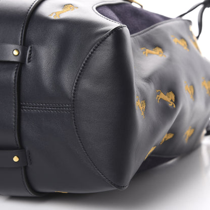 Chloe Smooth Calfskin Little Horses Embroidered Tao Zipped Tote Full Blue 9 of 10