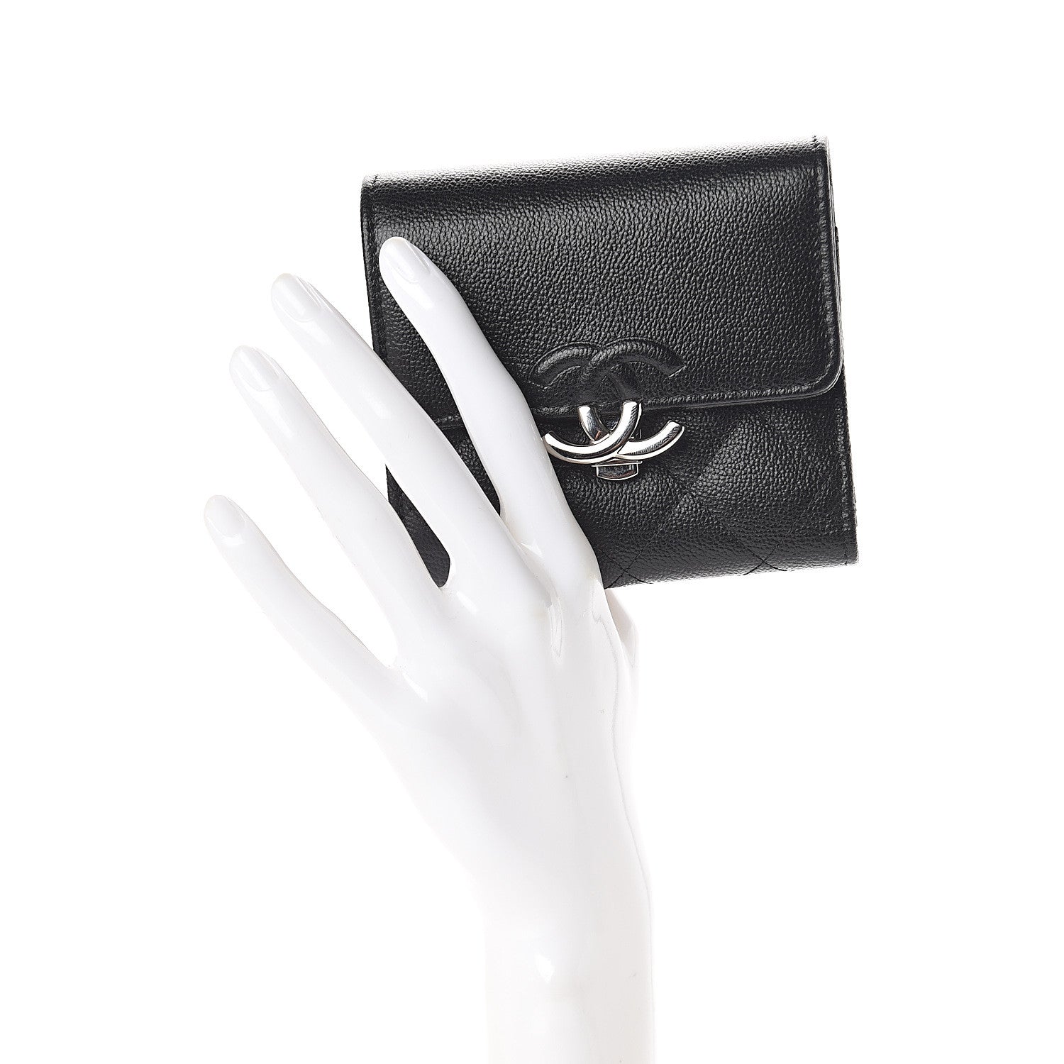 Chanel Grained Calfskin Quilted CC Box Compact Flap Wallet Black 2 of 8