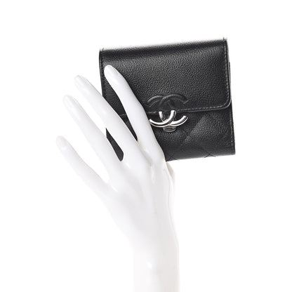 Chanel Grained Calfskin Quilted CC Box Compact Flap Wallet Black 2 of 8