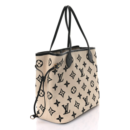Louis Vuitton Cotton Monogram Embroidered Neverfull MM Beige Black 4 of 11