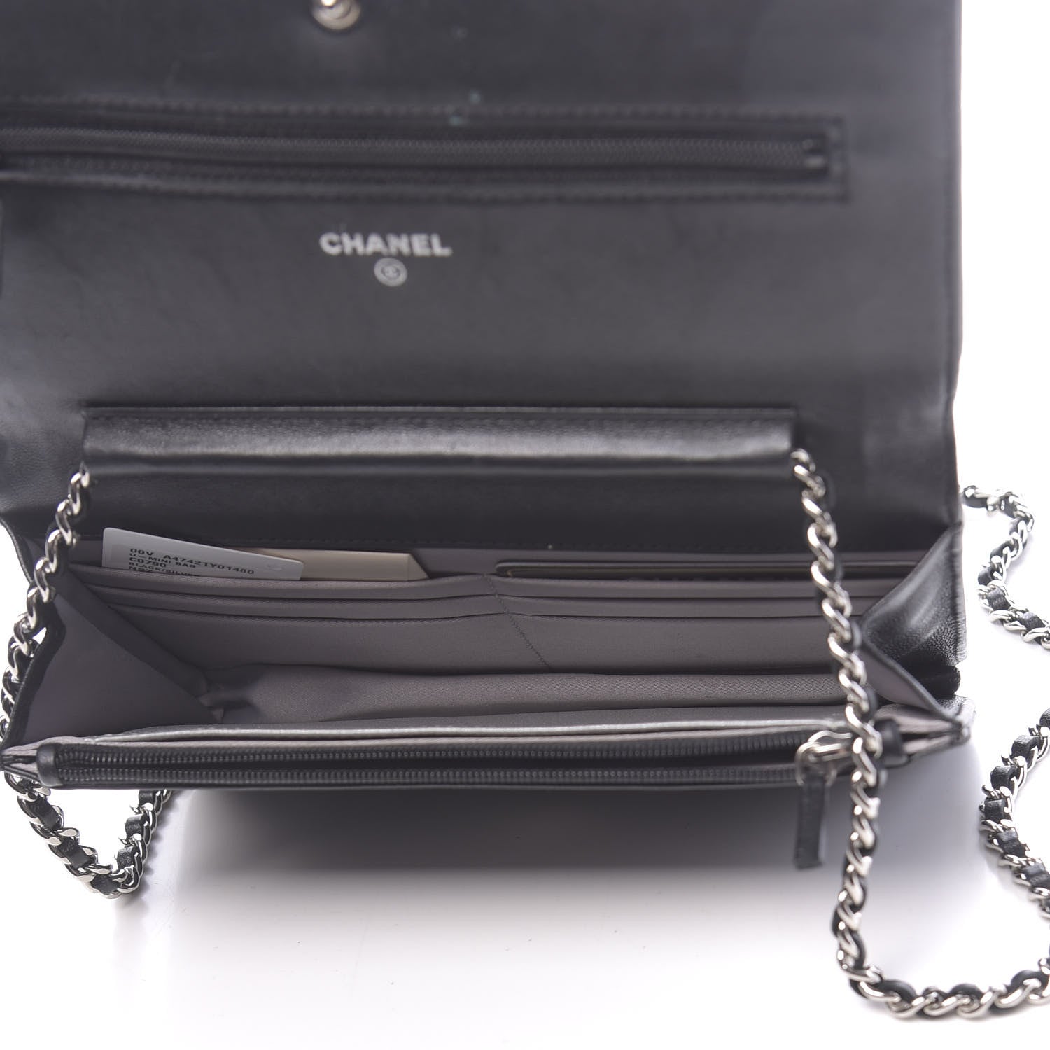 Chanel Lambskin Camellia Embossed Wallet on Chain WOC Black 5 of 13