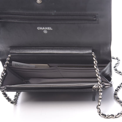 Chanel Lambskin Camellia Embossed Wallet on Chain WOC Black 5 of 13