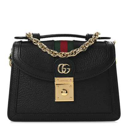 Gucci Textured Dollar Calfskin Web Mini Ophidia Padlock Top Handle Chain Shoulder Bag Black 1 of 10