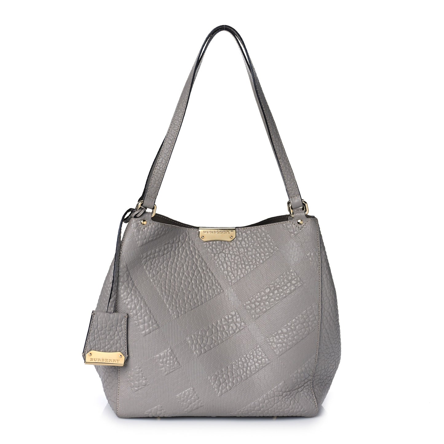 Signature Grain Calfskin Check Embossed Small Canterbury Tote Stone White