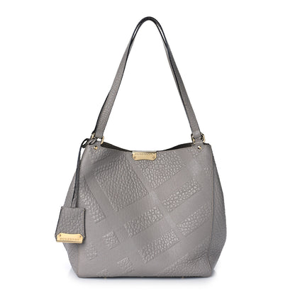 Burberry Signature Grain Calfskin Check Embossed Small Canterbury Tote Stone White 3 of 16