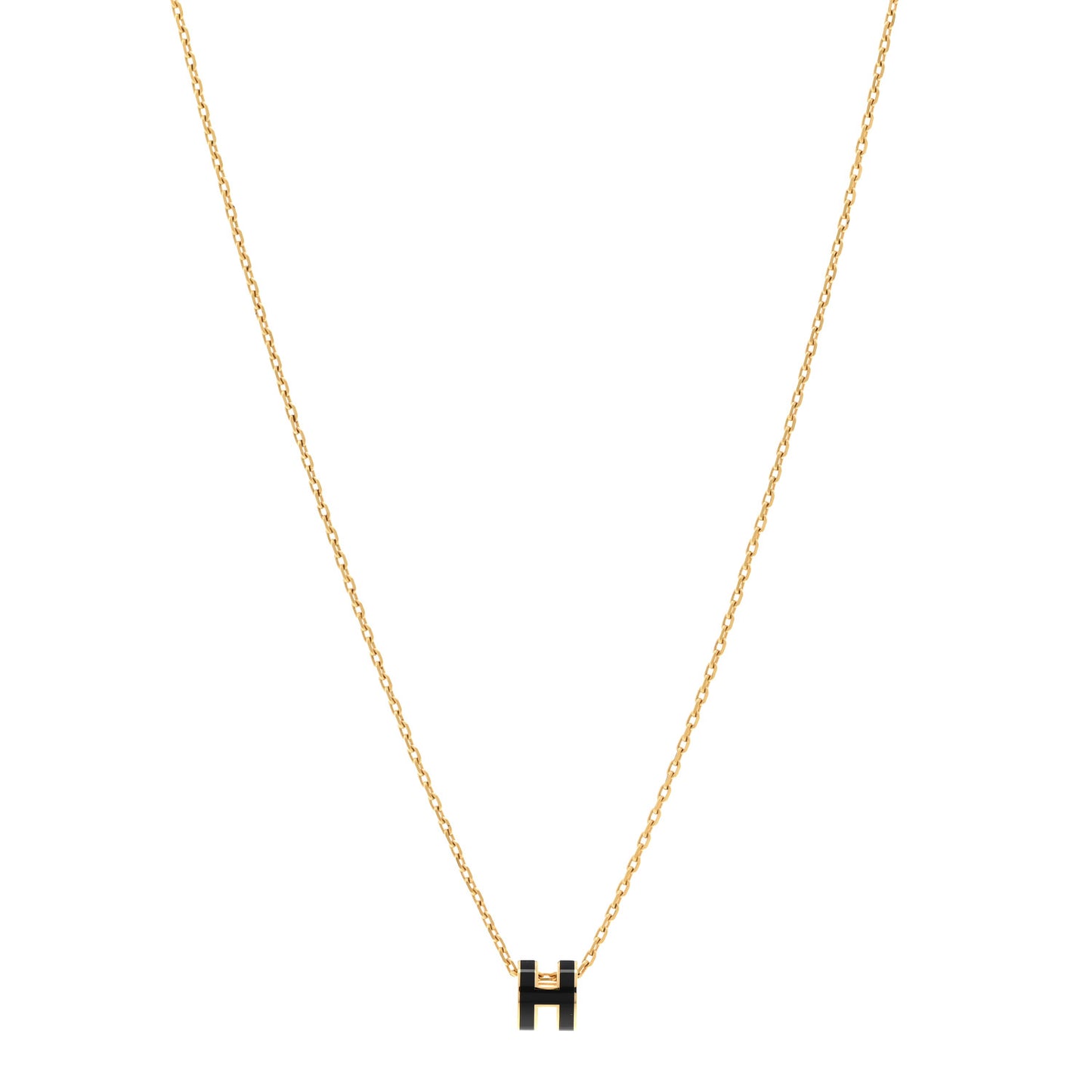 Lacquered Gold Mini Pop H Pendant Necklace Black