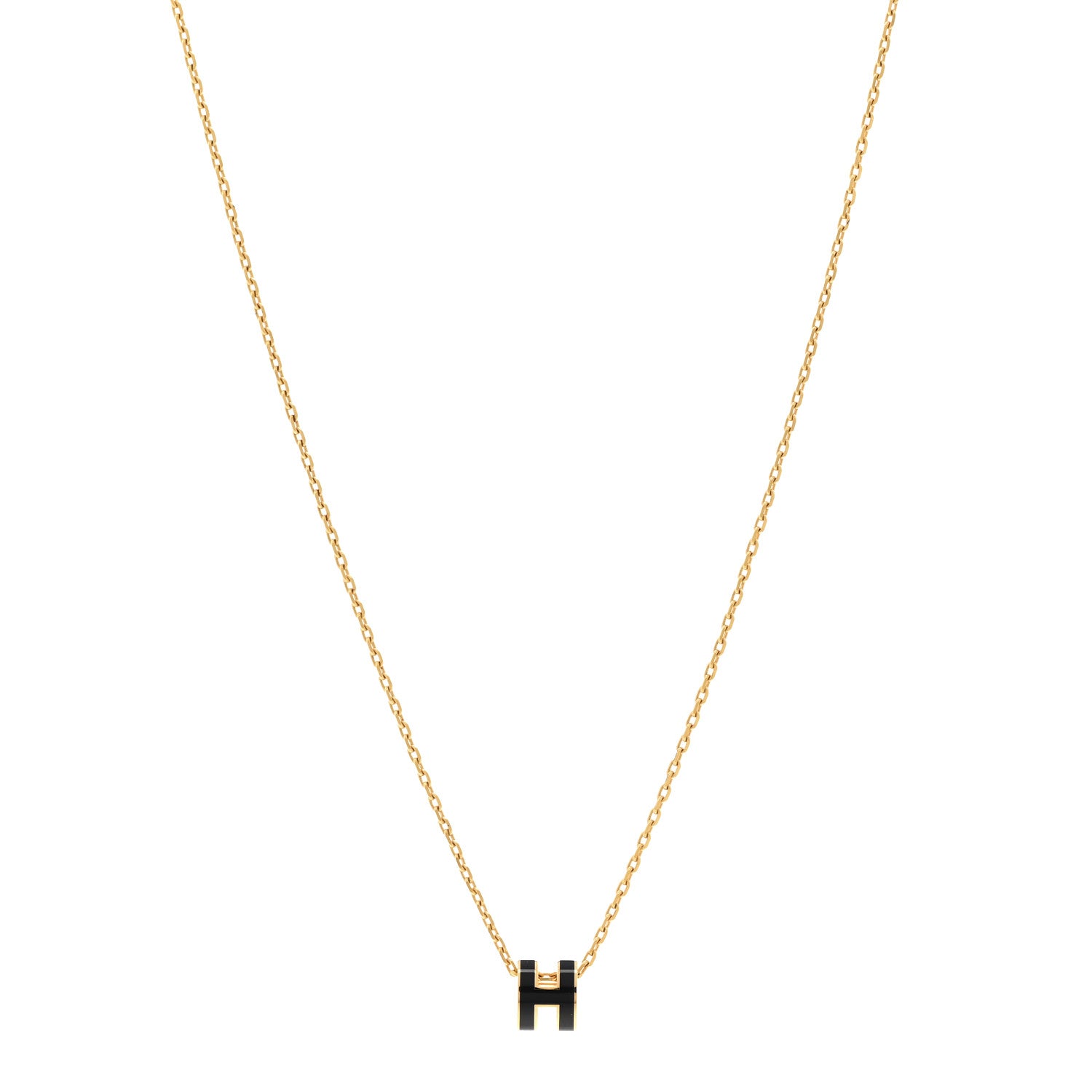 Hermes Lacquered Gold Mini Pop H Pendant Necklace Black 1 of 7