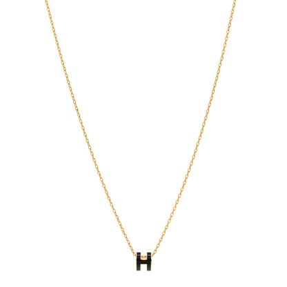 Hermes Lacquered Gold Mini Pop H Pendant Necklace Black 1 of 7