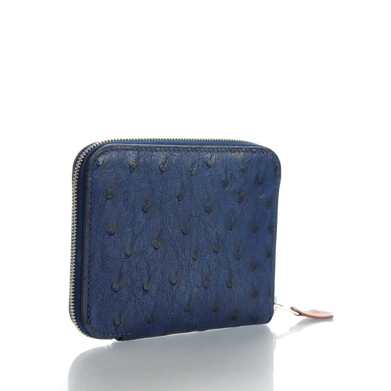 Hermes Ostrich Silk'in Compact Wallet Bleu Saphir 3 of 7