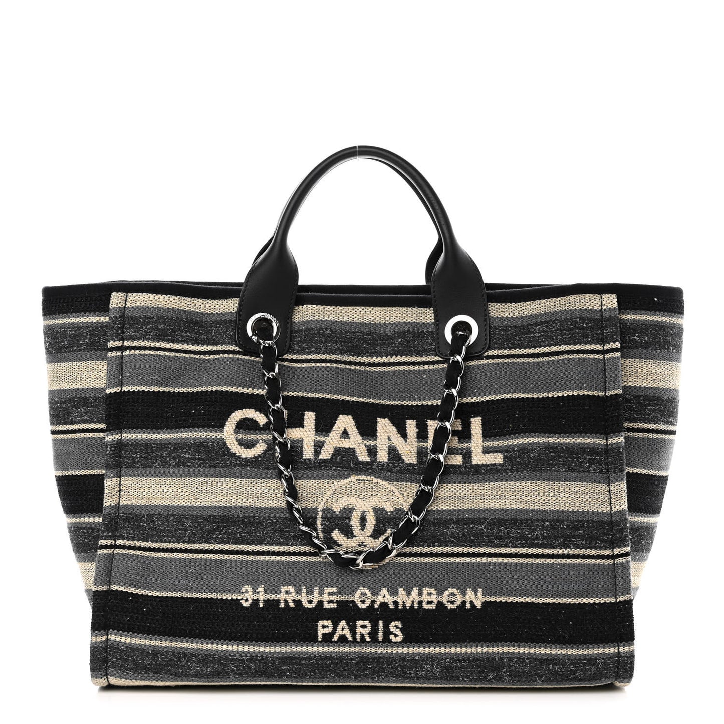 Striped Canvas Medium Deauville Tote Black