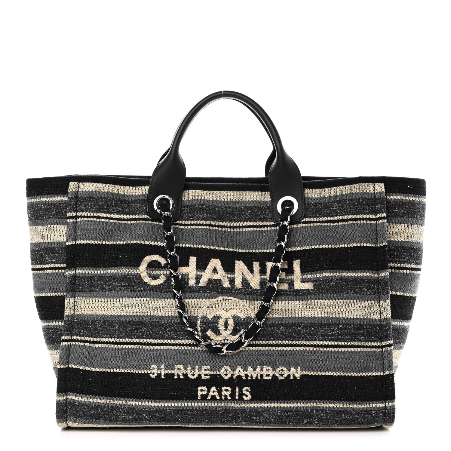 Chanel Striped Canvas Medium Deauville Tote Black 1 of 9