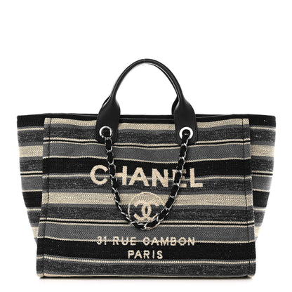 Chanel Striped Canvas Medium Deauville Tote Black 1 of 9