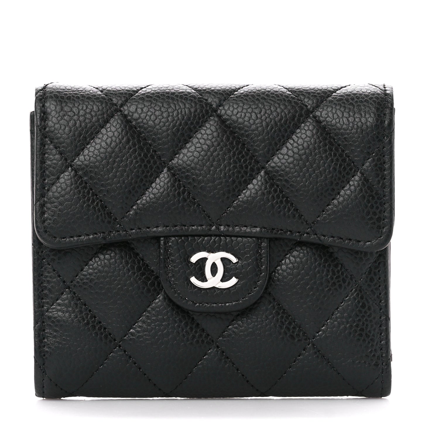 Caviar Quilted Compact Flap Wallet Black