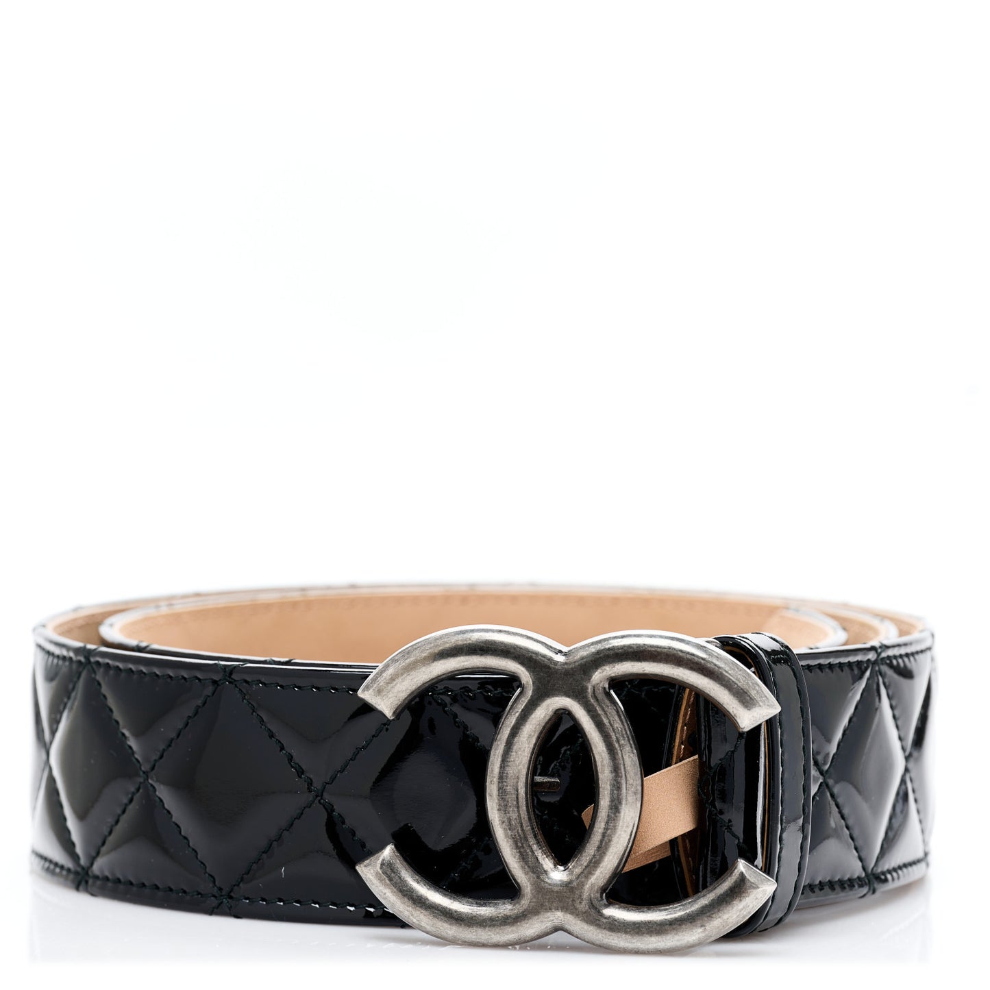 Patent Calfskin Quilted CC Belt 85 34 Black