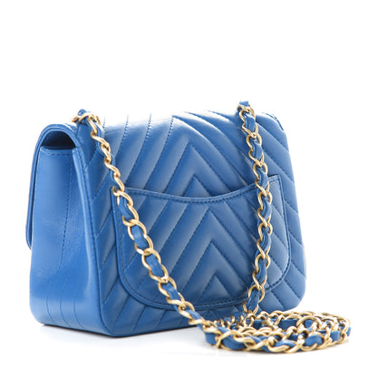 Chanel Lambskin Chevron Quilted Mini Square Flap Blue 3 of 9