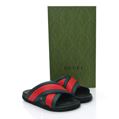 Gucci Rubber Web Womens Criss Cross Slide Sandals 37 Green Red 2 of 8