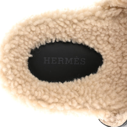 Hermes Calfskin Woolskin Womens Chypre Sandals 39 Black Ecru 9 of 10