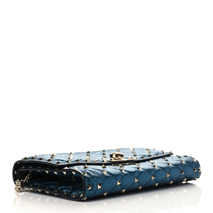 Valentino Garavani Metallic Wrinkled Lambskin Rockstud Spike Wallet On Chain Peacock 3 of 8
