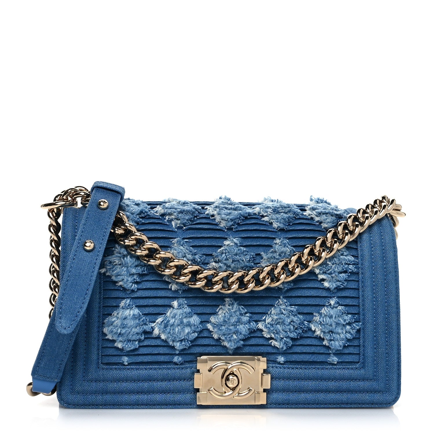Chanel Denim Pleated Medium Boy Flap Light Blue 1 of 10