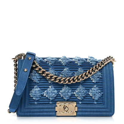 Chanel Denim Pleated Medium Boy Flap Light Blue 1 of 10