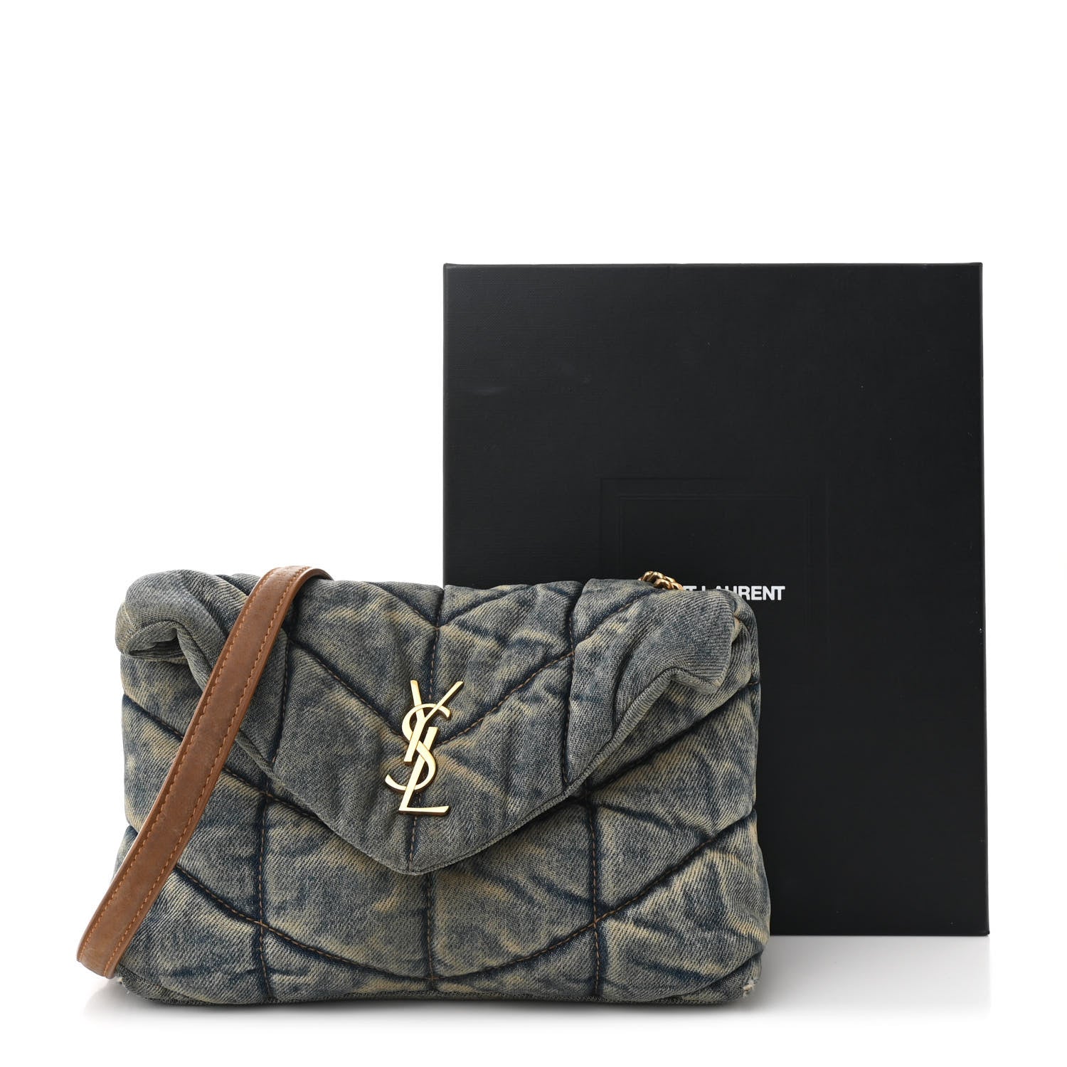 Saint Laurent Denim Quilted Toy Loulou Puffer Monogram Chain Satchel Blue Cinnamon 11 of 11
