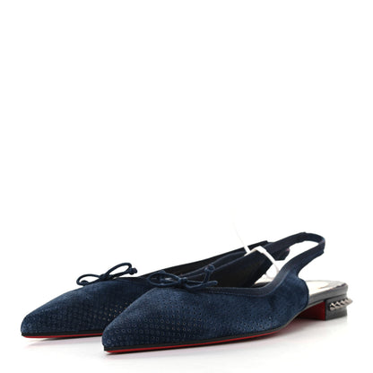 Christian Louboutin Velours Spiked Hall Slingback Flats 39 Navy 3 of 7