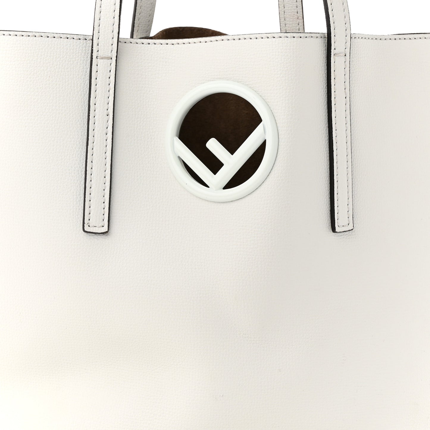 Vitello Vienna Enamel F is Fendi Shopping Tote White Taupe